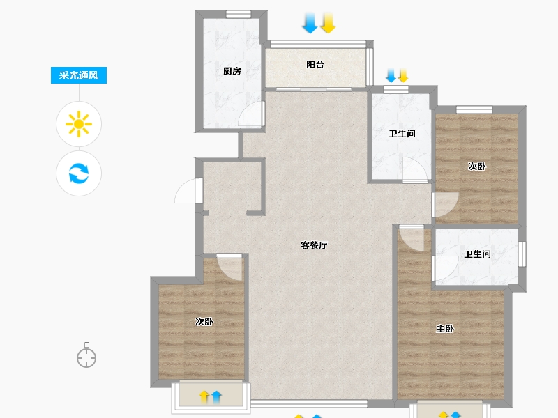 辽宁省-沈阳市-恒大中央广场白塔河二路（31,37,38）号楼127m²-101.60-户型库-采光通风