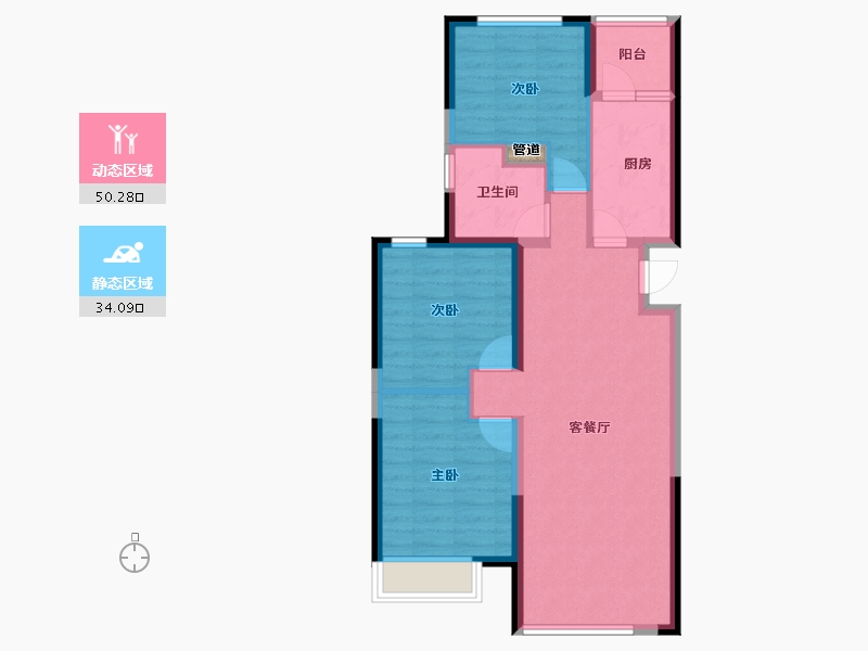 辽宁省-沈阳市-恒大中央广场白塔河二路（47，9）号楼113m²-75.61-户型库-动静分区