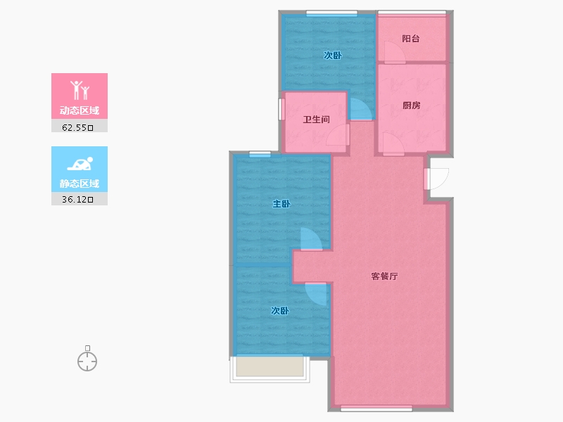 辽宁省-沈阳市-恒大中央广场白塔河二路（53,58,36）号楼113m²-90.39-户型库-动静分区