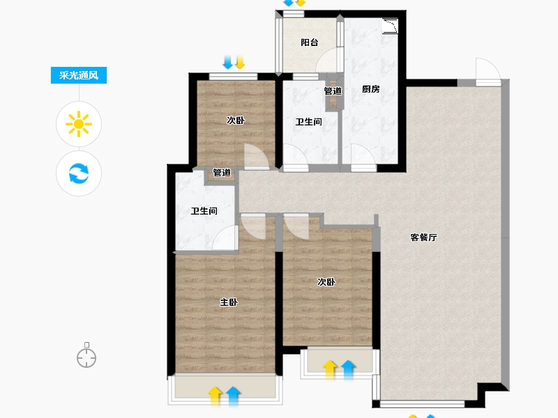 辽宁省-沈阳市-恒大中央广场白塔河二路（54,55,64）号楼130m²-104.00-户型库-采光通风