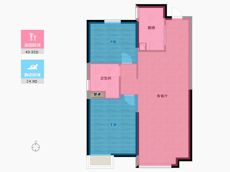 辽宁省-沈阳市-恒大中央广场白塔河二路（54，64）号楼85m²-68.01-户型库-动静分区