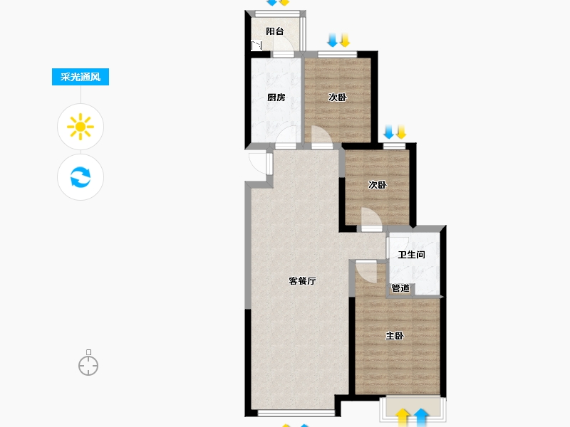 辽宁省-沈阳市-恒大中央广场白塔河二路（54,55,65）号楼106m²-84.80-户型库-采光通风