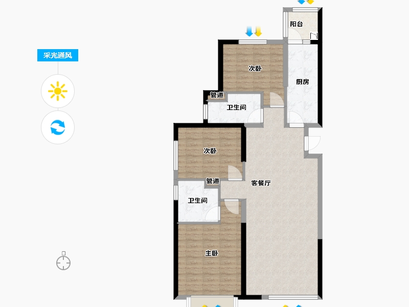 辽宁省-沈阳市-恒大中央广场白塔河二路（55,65,66）号楼123m²-98.40-户型库-采光通风