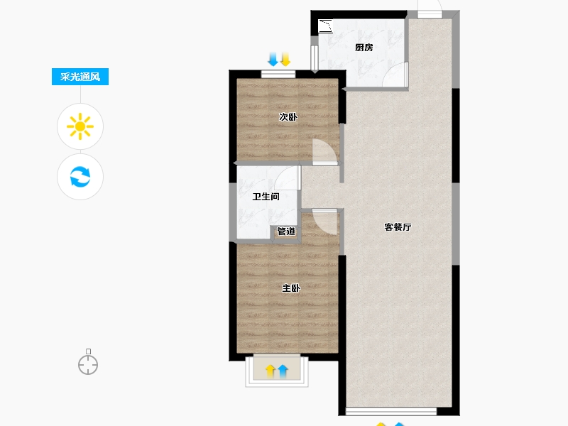 辽宁省-沈阳市-恒大中央广场白塔河二路（65,66,67）号楼90m²-72.00-户型库-采光通风