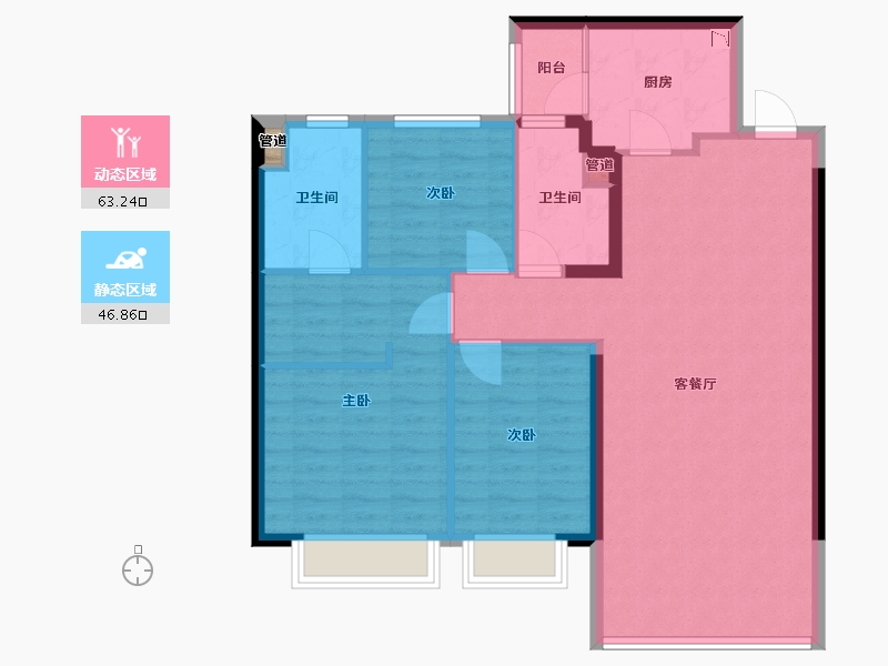 辽宁省-沈阳市-恒大中央广场白塔河二路19-9号（9）号楼125m²-100.00-户型库-动静分区