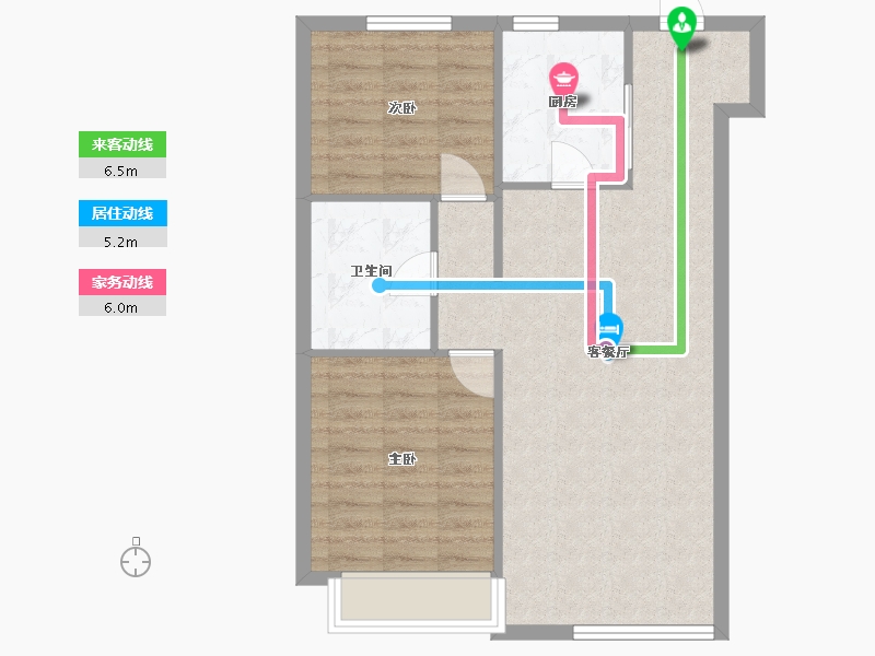 辽宁省-沈阳市-恒大中央广场白塔河二路60-2户型（60号楼）87m²-69.60-户型库-动静线