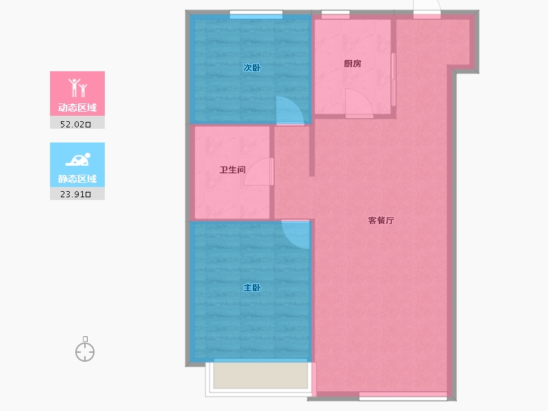 辽宁省-沈阳市-恒大中央广场白塔河二路60-2户型（60号楼）87m²-69.60-户型库-动静分区