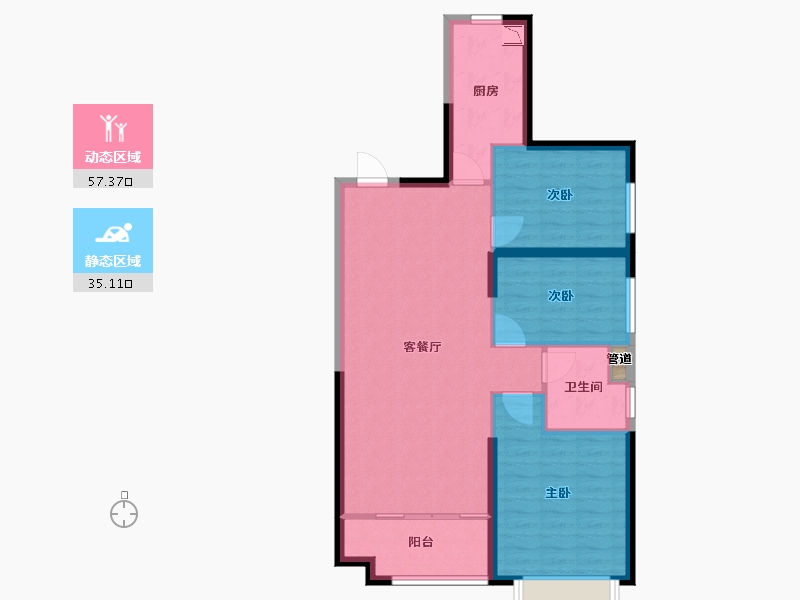 辽宁省-沈阳市-恒大中央广场白塔河二路31-64号（64）号楼105m²-83.83-户型库-动静分区