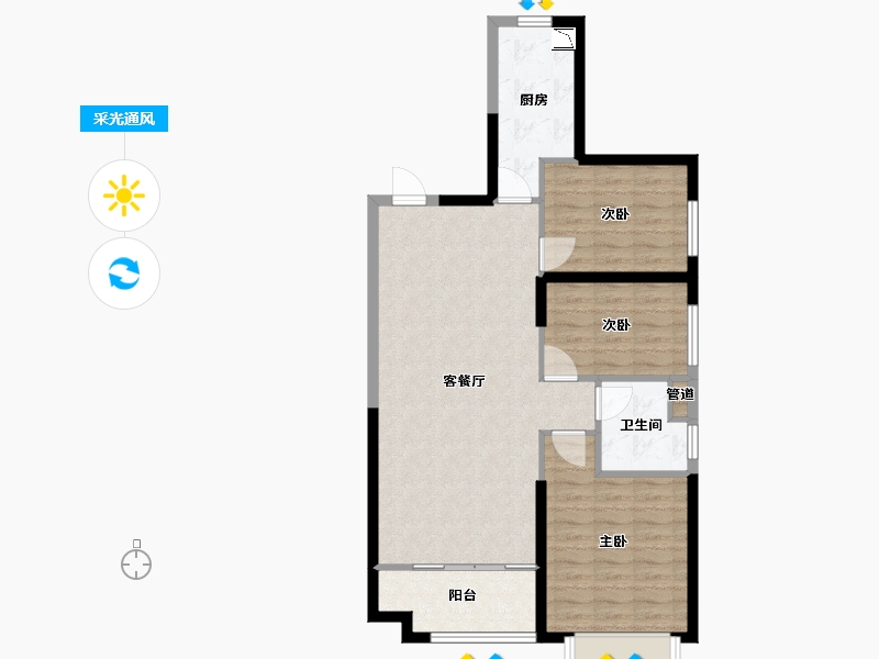 辽宁省-沈阳市-恒大中央广场白塔河二路31-64号（64）号楼105m²-83.83-户型库-采光通风