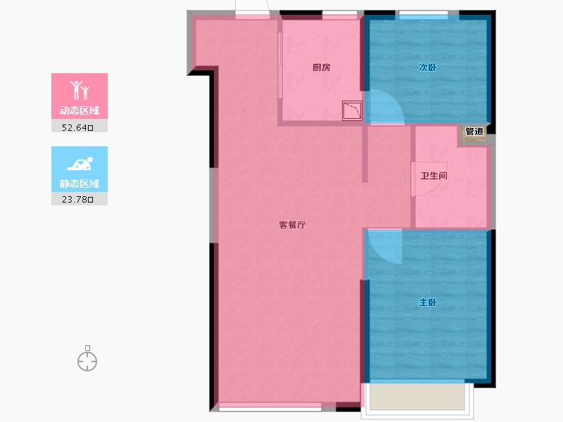 辽宁省-沈阳市-恒大中央广场白塔河二路60-3户型（60号楼）87m²-69.60-户型库-动静分区