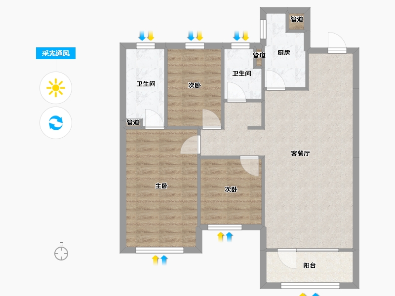 辽宁省-沈阳市-集美万象创新路（7,2,3,6)号楼108m²-81.13-户型库-采光通风