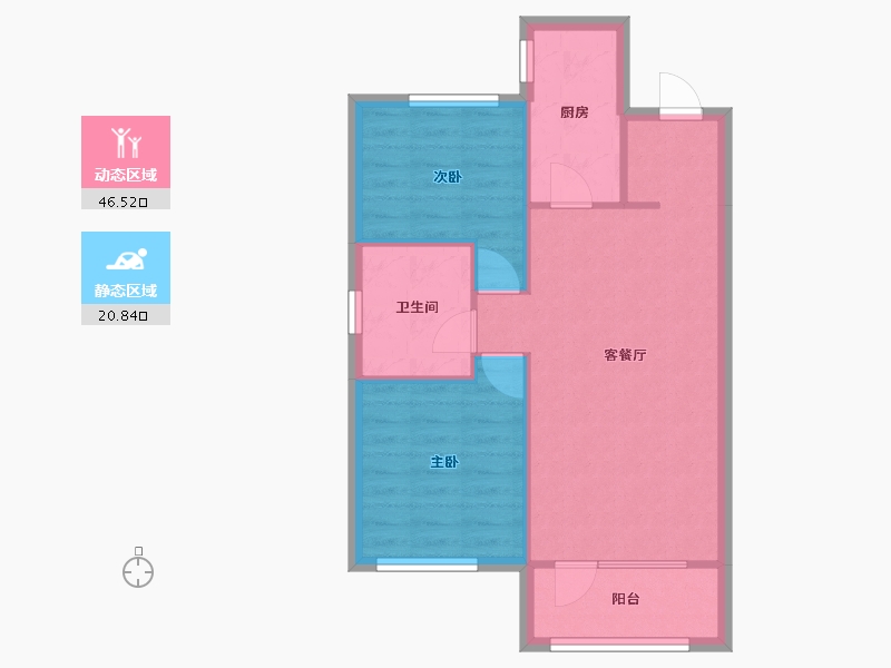 辽宁省-沈阳市-集美万象创新路（7,1,4,6,17)号楼84m²-60.89-户型库-动静分区