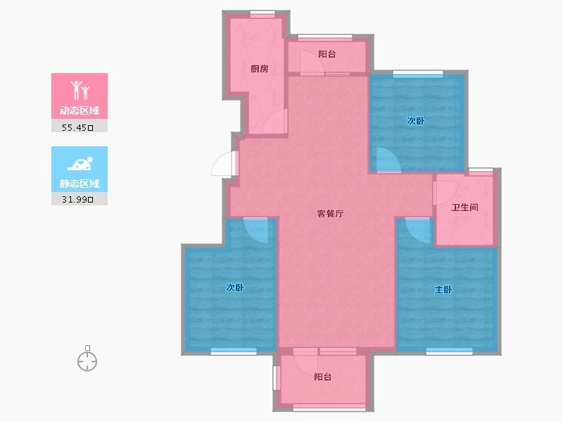 辽宁省-沈阳市-远洋仰山创新路10-17号（17号楼）100m²-79.03-户型库-动静分区