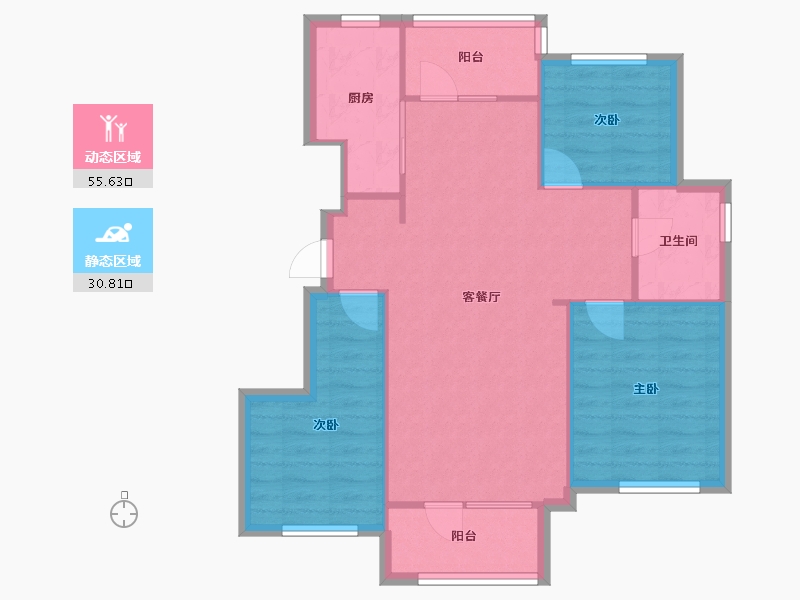 辽宁省-沈阳市-远洋仰山浑南区创新路（31,35,38）号楼99m²-78.59-户型库-动静分区