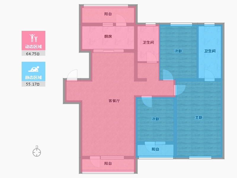 辽宁省-沈阳市-月星城央华墅沈中大街（28,24,25）号楼131m²-106.22-户型库-动静分区