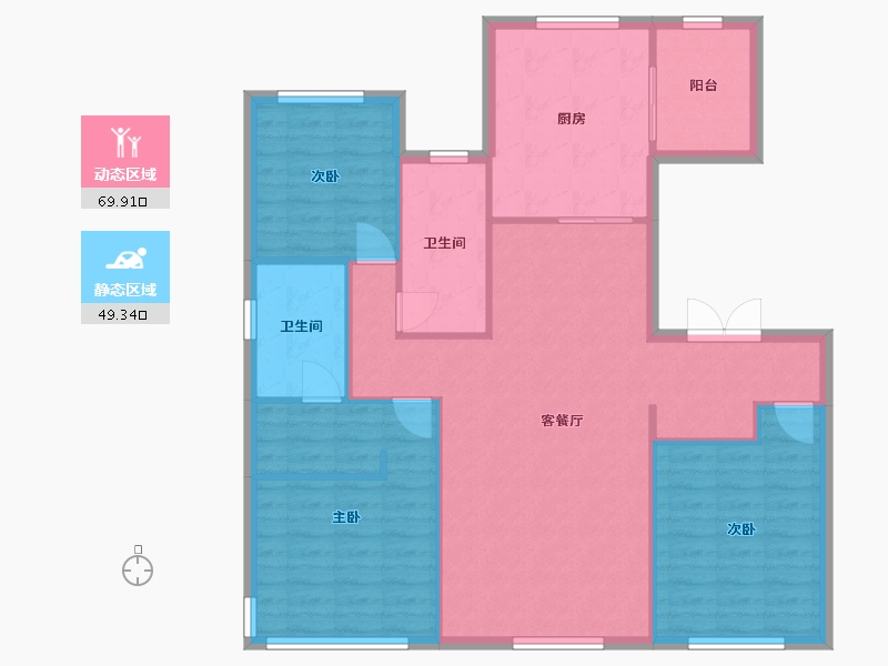 辽宁省-沈阳市-中海半山华府全运一东路（62,63,65)号楼130m²-109.15-户型库-动静分区