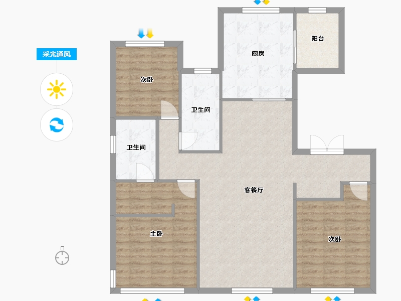 辽宁省-沈阳市-中海半山华府全运一东路（62,63,65)号楼130m²-109.15-户型库-采光通风