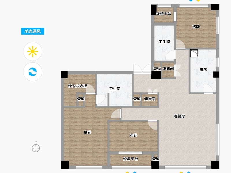 辽宁省-沈阳市-裕沁听月轩全运五路105-35号（Q）164m²-116.15-户型库-采光通风