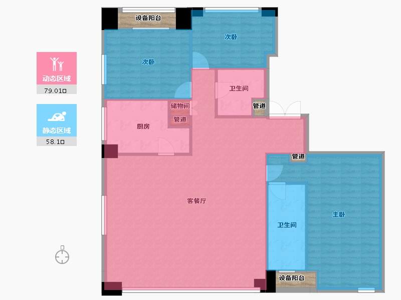 辽宁省-沈阳市-裕沁听月轩全运五路（J）,F（D1）,4号（E）195m²-130.52-户型库-动静分区