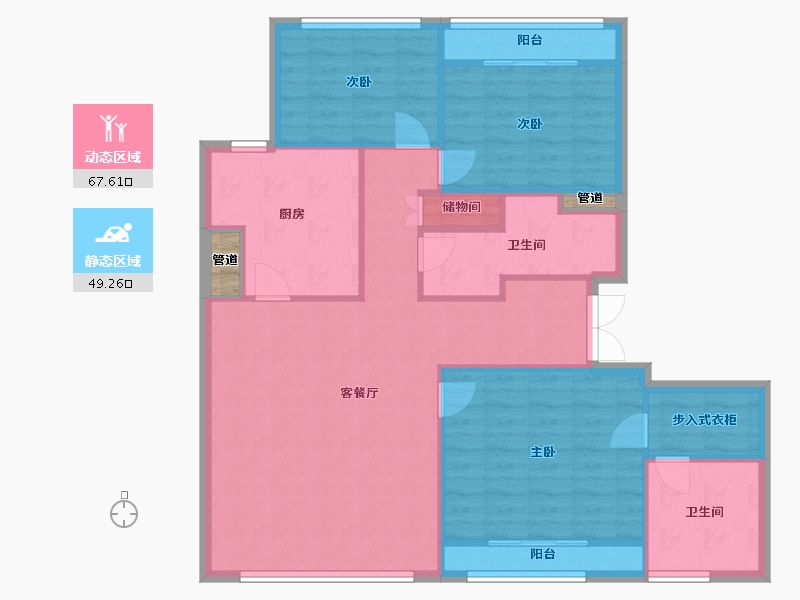 辽宁省-沈阳市-裕沁听月轩全运五路105-33号,105-14栋135m²-108.00-户型库-动静分区