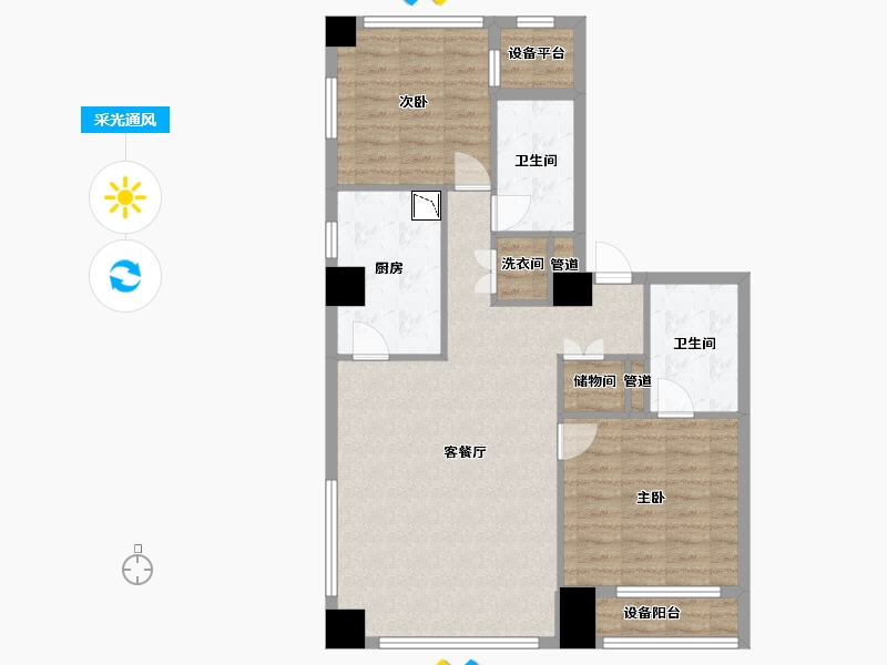 辽宁省-沈阳市-裕沁听月轩全运五路105-35号（Q）120m²-88.77-户型库-采光通风