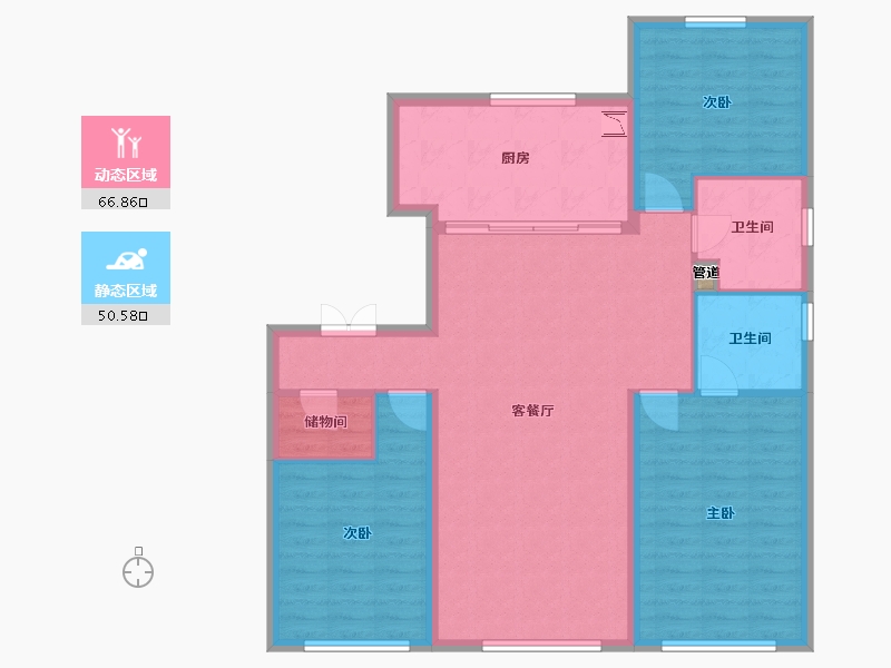 辽宁省-沈阳市-中海润山府全运一东路（36,29,16)号楼134m²-106.73-户型库-动静分区