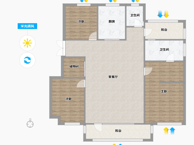 辽宁省-沈阳市-金地樾檀山152m²-134.78-户型库-采光通风