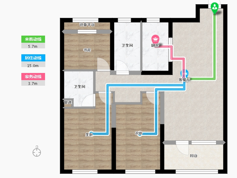 辽宁省-沈阳市-金地樾檀山C户型115m²-84.36-户型库-动静线