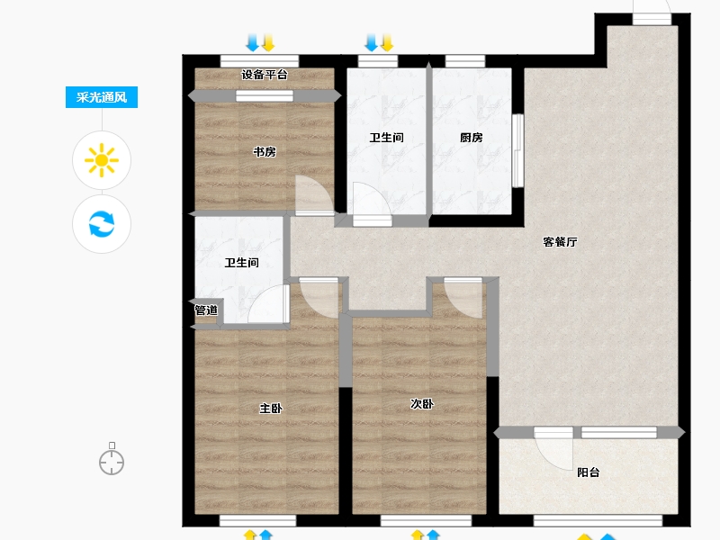 辽宁省-沈阳市-金地樾檀山C户型115m²-84.36-户型库-采光通风