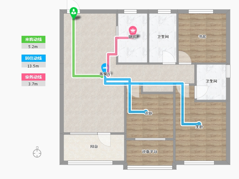 辽宁省-沈阳市-金地樾檀山B户型114m²-87.19-户型库-动静线