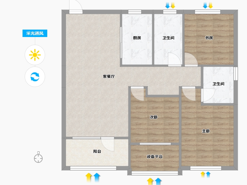 辽宁省-沈阳市-金地樾檀山B户型114m²-87.19-户型库-采光通风