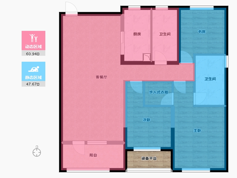 辽宁省-沈阳市-金地樾檀山D户型134m²-100.03-户型库-动静分区