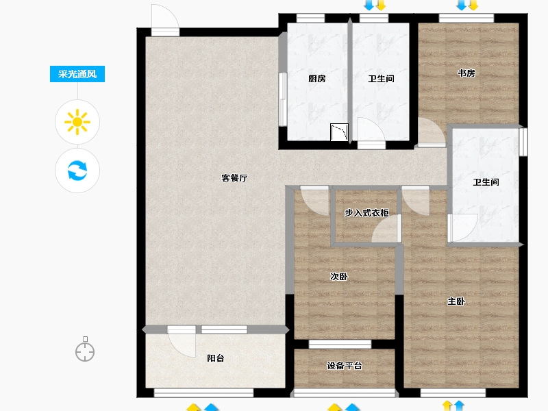 辽宁省-沈阳市-金地樾檀山D户型134m²-100.03-户型库-采光通风