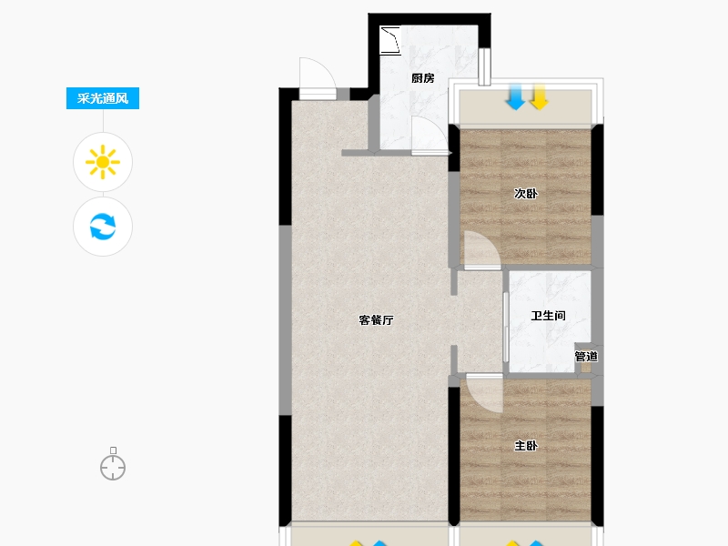 辽宁省-沈阳市-金地艺境B户型86m²-56.07-户型库-采光通风