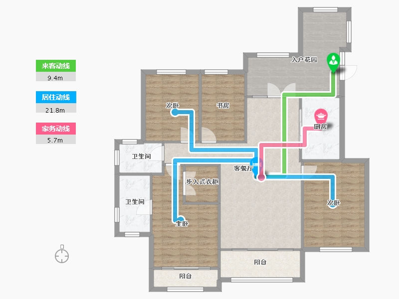 辽宁省-沈阳市-浦江御景湾Y1户型139m²-125.39-户型库-动静线