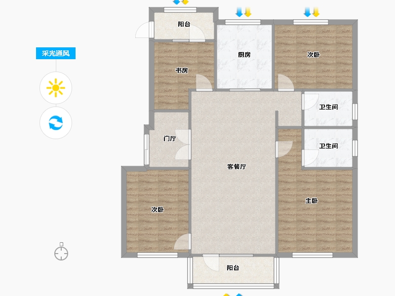 辽宁省-沈阳市-金石小镇沈营大街（A4,B1,B7,B5）130m²-115.62-户型库-采光通风