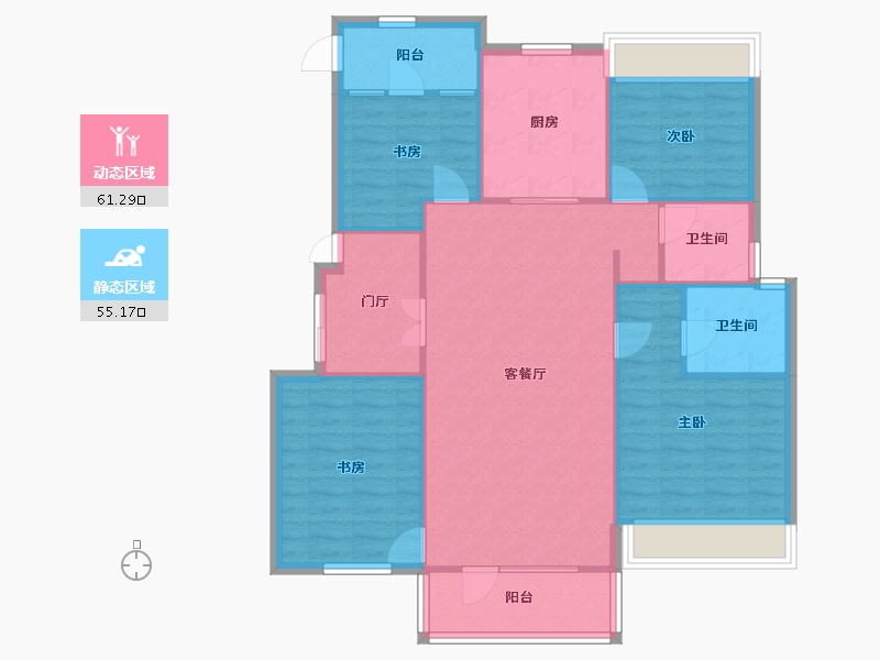 辽宁省-沈阳市-郡原小石城红椿东路（3-5,3-6）号楼130m²-106.95-户型库-动静分区