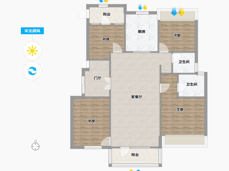 辽宁省-沈阳市-郡原小石城红椿东路（3-5,3-6）号楼130m²-106.95-户型库-采光通风