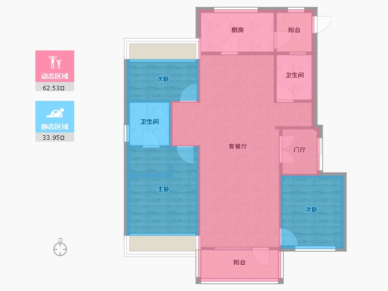 辽宁省-沈阳市-郡原小石城红椿东路（3-7,3-8）号楼109m²-87.90-户型库-动静分区