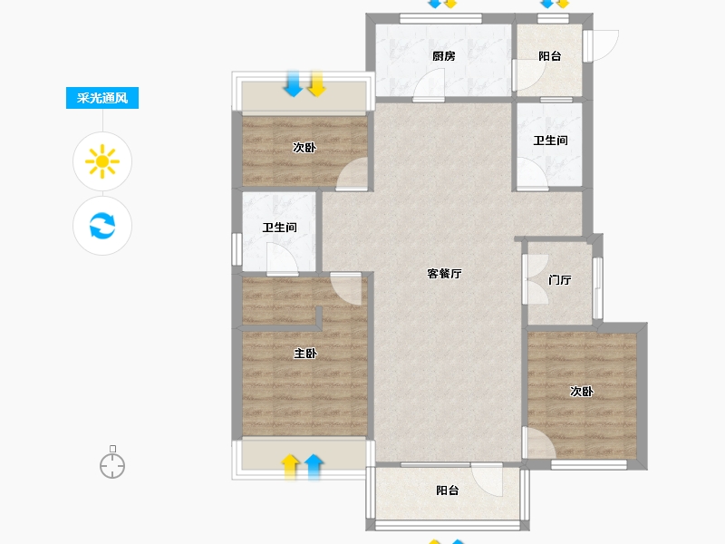 辽宁省-沈阳市-郡原小石城红椿东路（3-7,3-8）号楼109m²-87.90-户型库-采光通风