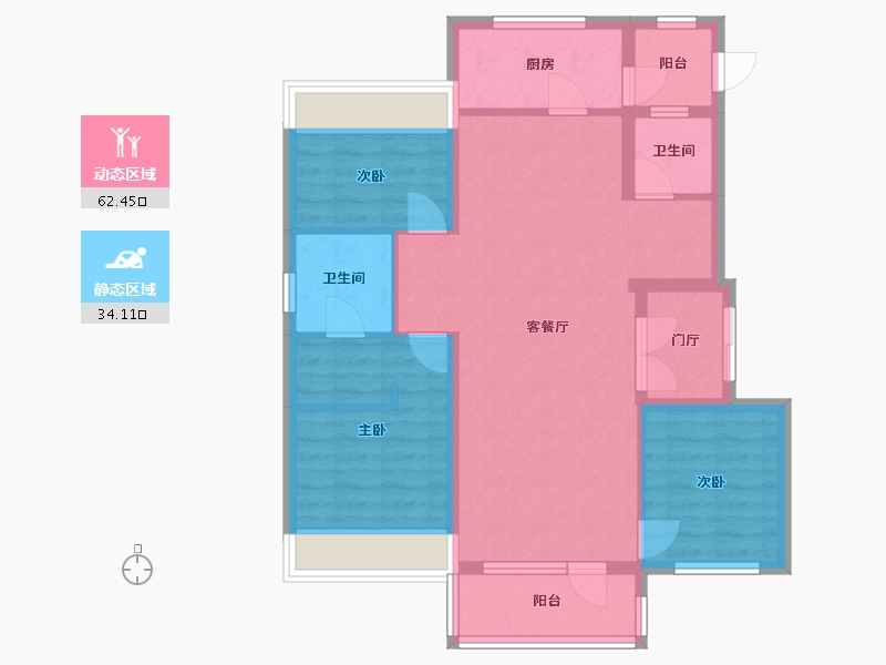 辽宁省-沈阳市-郡原小石城红椿东路（3-7,3-8）号楼100m²-86.05-户型库-动静分区