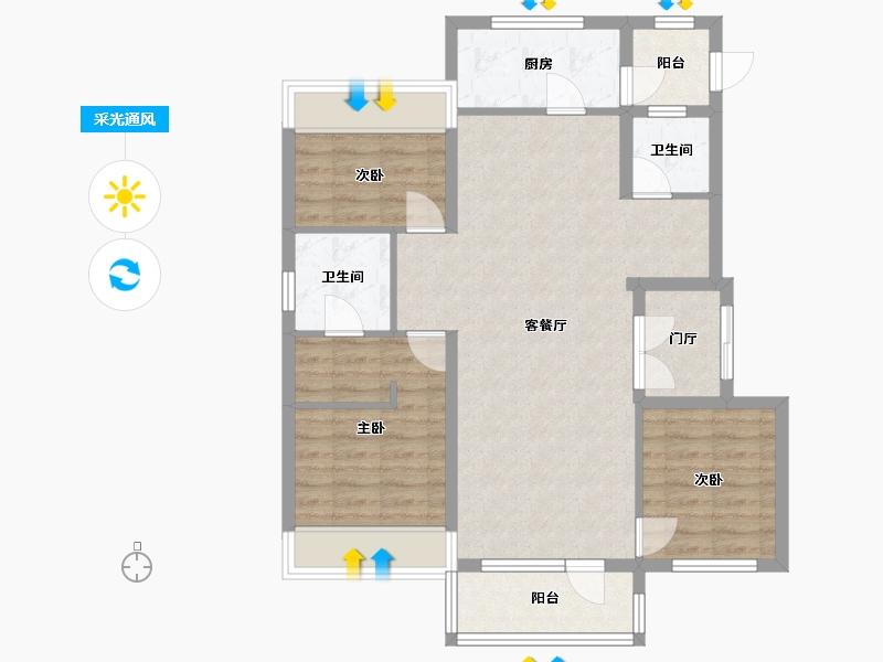 辽宁省-沈阳市-郡原小石城红椿东路（3-7,3-8）号楼100m²-86.05-户型库-采光通风