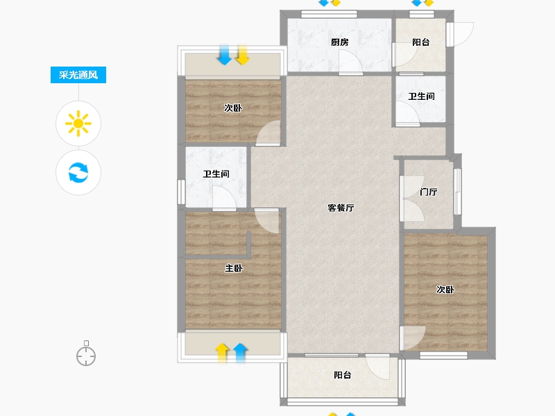 辽宁省-沈阳市-郡原小石城红椿东路（3-7,3-8）号楼120m²-89.25-户型库-采光通风