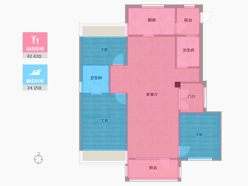 辽宁省-沈阳市-郡原小石城红椿东路（3-20,3-7）号楼108m²-88.09-户型库-动静分区