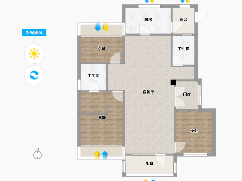 辽宁省-沈阳市-郡原小石城红椿东路（3-20,3-7）号楼108m²-88.09-户型库-采光通风