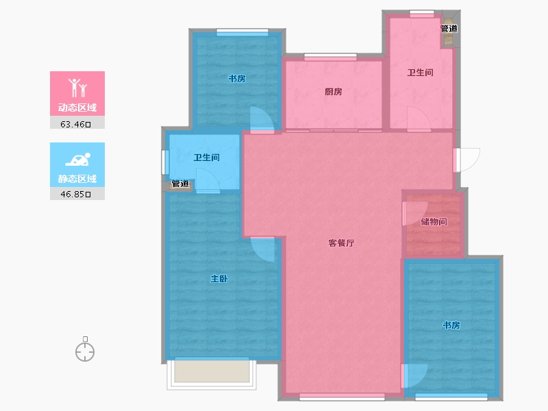 辽宁省-沈阳市-龙湖双珑原著东陵南街（Y36,Y26)号楼129m²-100.34-户型库-动静分区