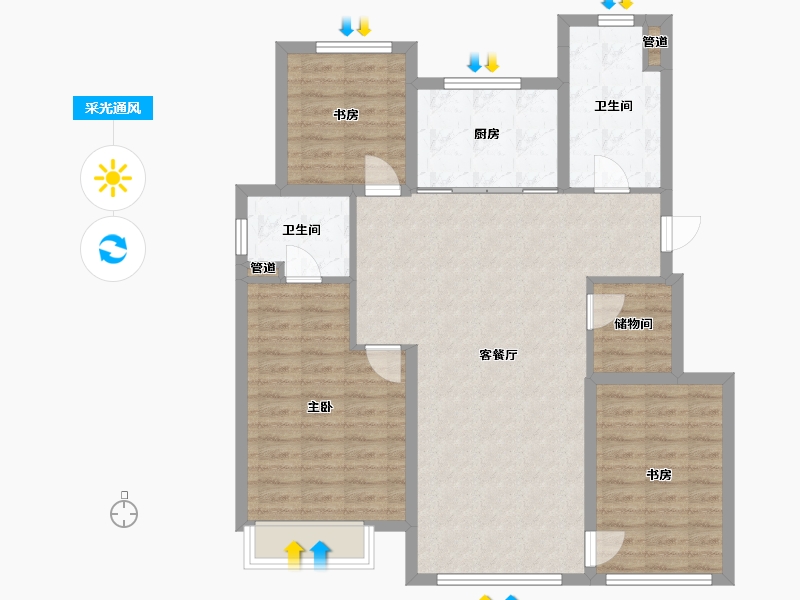 辽宁省-沈阳市-龙湖双珑原著东陵南街（Y36,Y26)号楼129m²-100.34-户型库-采光通风