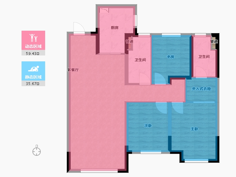 辽宁省-沈阳市-龙湖双珑原著东陵南街（G1,G2,G7)号楼118m²-84.73-户型库-动静分区