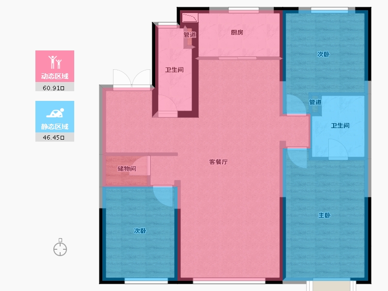 辽宁省-沈阳市-龙湖云峰原著智慧四街（G10,G9,G5)号楼125m²-95.97-户型库-动静分区