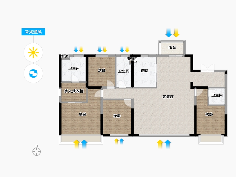 辽宁省-沈阳市-龙湖云峰原著智慧四街（G11,G8,G7)号楼173m²-136.88-户型库-采光通风